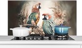 Spatscherm keuken 120x60 cm - Kookplaat achterwand Papegaaien - Vogels - Natuur - Bloemen - Muurbeschermer - Spatwand fornuis - Hoogwaardig aluminium