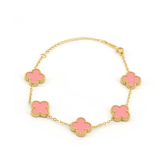 Bracelet Clover - Rose Pâle/ Goud | 21,5 cm | Acier inoxydable | Mode Favorite