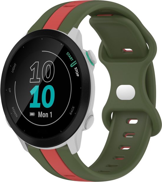 Bracelet en Siliconen - adapté pour Garmin Forerunner 55/245/645 - vert foncé-rouge