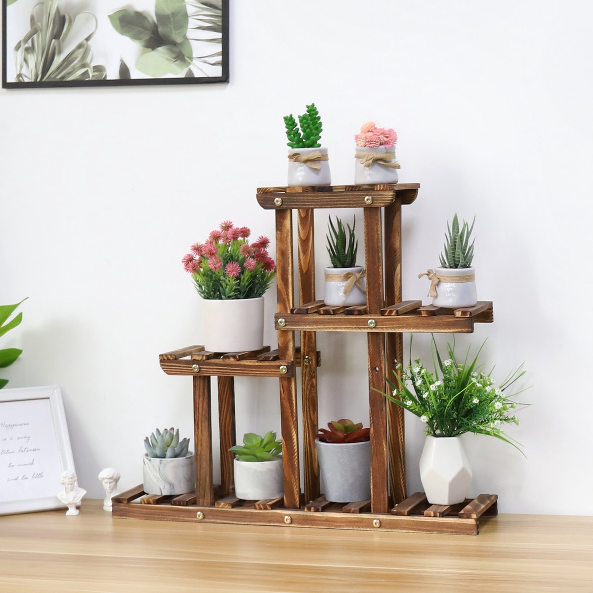 Outsunny Support De Plantes En Acier, étagère à Fleurs, étagère à Plantes Escalier à Fleurs Avec 4 Niveaux, Support De Fleurs, Escalier à Plantes Pour Jardin, Balcon, Blanc, 34 X 34 X