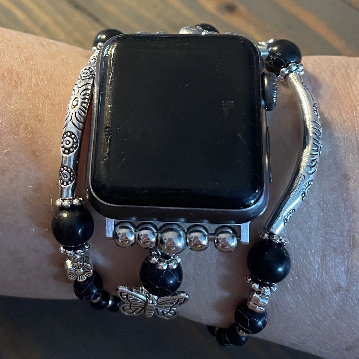 Geschikt voor Applewatch -horlogebandje-Bohemian vlinder-42-44-45mm-kralen-treksluiting