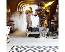 Fotobehang - Vlies Behang - Soldaten uit de Ruimte - Schietende Robots - Game - 312 x 219 cm