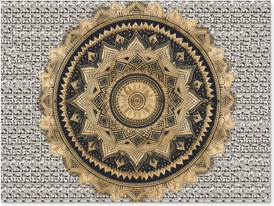 Muurdecoratie buiten Mandala - Bloem - Goud - Luxe - Bohemian - 160x120 cm - Tuindoek - Buitenposter