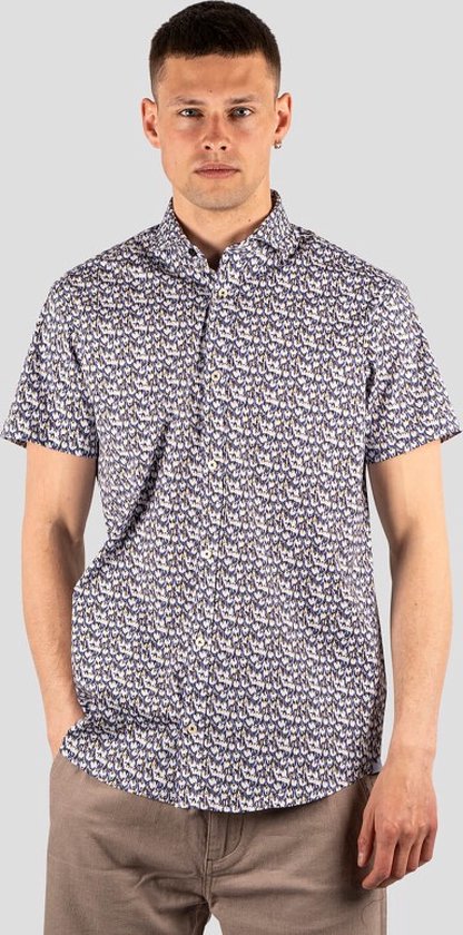 Pre End overhemd - blouse Joel - korte mouwen - wit/blauw/bruin print - maat XXL