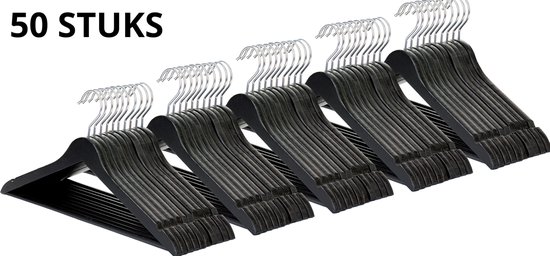 Relaxdays kleerhanger hout, 30 stuks, inkepingen, broeklat, kledinghanger, 360° draaibaar, 44,5 cm breed, zwart
