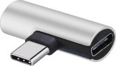 DrPhone DA1 - USB-C Duo Adapter - Converter - USB-C Naar Mini Jack + USB-C - (Geen DAC ondersteuning) Zilver