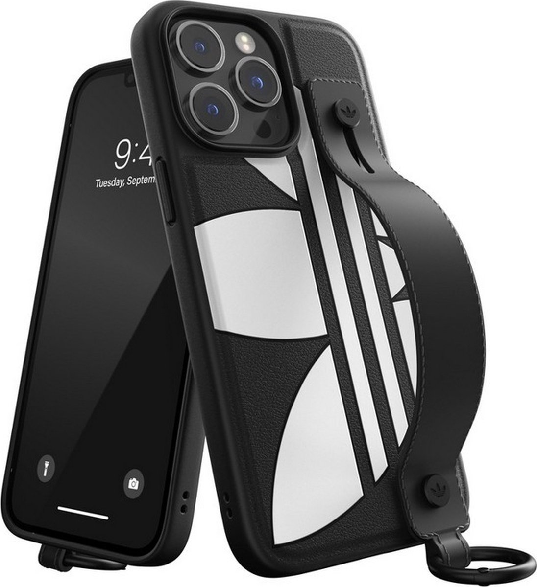 Adidas Back Cover met Hand Strap - Geschikt voor Apple iPhone 14 Pro (6.1") - Zwart
