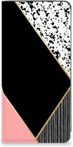 Bookcase Hoesje Google Pixel 7A Smart Cover Black Pink Shapes
