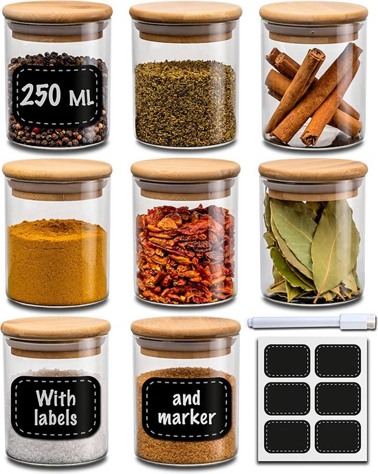 Kruidenpotjes, 12-delige set, 250 ml, kruidenpotjes van glas