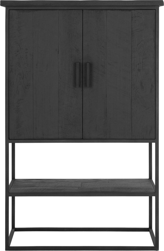 DTP Home Cabinet Beam small, 2 doors, open rack BLACK,140x90x40 cm, recycled teakwood