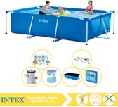 Intex Rectangular Frame Zwembad - Opzetzwembad - 300x200x75 cm - Inclusief Solarzeil Pro, Onderhoudspakket, Zwembadpomp, Filter, Stofzuiger en Zwembadtegels