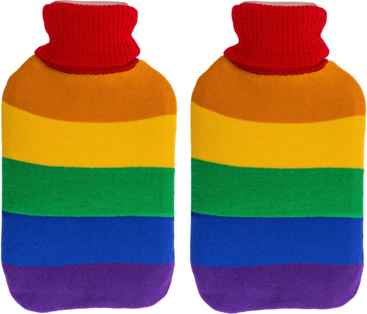 Goedkoopste Warmwater kruik - 2x - Pride/regenboog thema kleuren - 2 liter - 18 x 34 cm