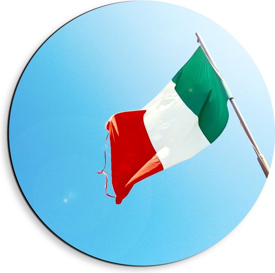 Dibond Muurcirkel - Italiaanse Vlag op Stok - 40x40 cm Foto op Aluminium Muurcirkel (met ophangsysteem)