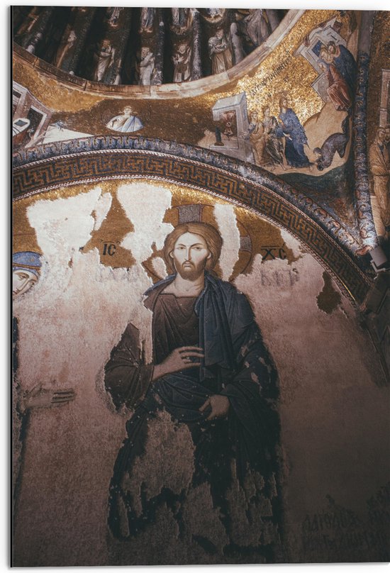 Dibond - Religieuze Muurschilderingen in een Kerk - 50x75 cm Foto op Aluminium (Met Ophangsysteem)