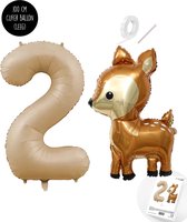 Snoes - Bambi Basis ballon set XXL Cijferballon Zand Beige 2 - Lief Hert + Cijfer Ballon 2 Jaar - Helium Geschikt