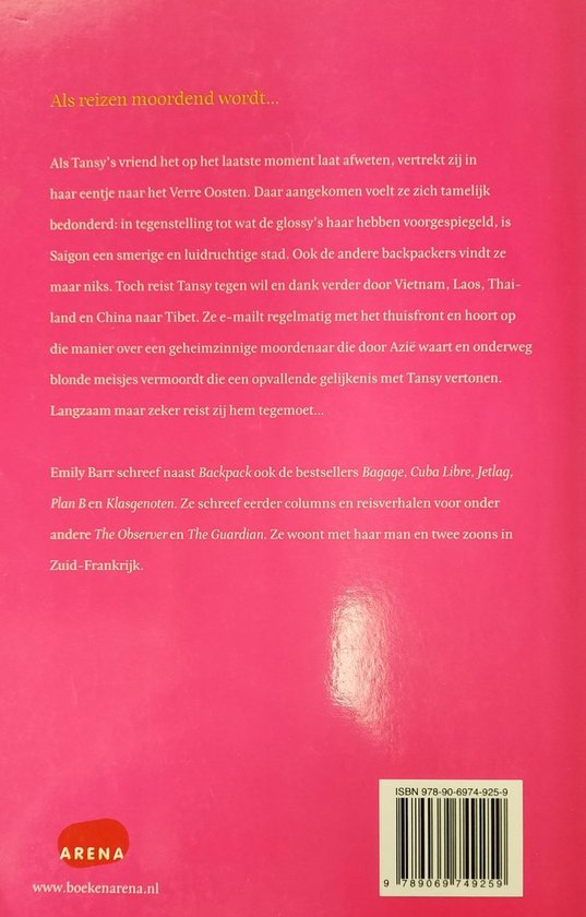 Boek "Backpack" door Emily Barr, een roman over reizen, met tekst en ISBN.