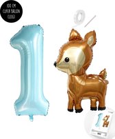 Snoes - Bambi Basis ballon set XXL Cijferballon Baby Blue 1 - Lief Hert + Cijfer Ballon 1 Jaar - Helium Geschikt