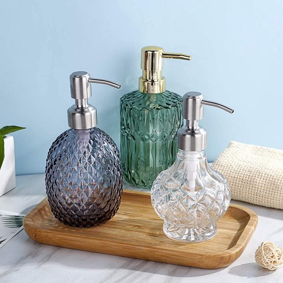 KOOSREEL 2 Pack Veelzijdige Glazen Zeep, 17oz Dripless Pomp Fles Hervulbare Vloeibare Hand Jar Dispenser Voor Badkamer Aanrecht Keuken Wasruimte Helder Grijs En 2267058636