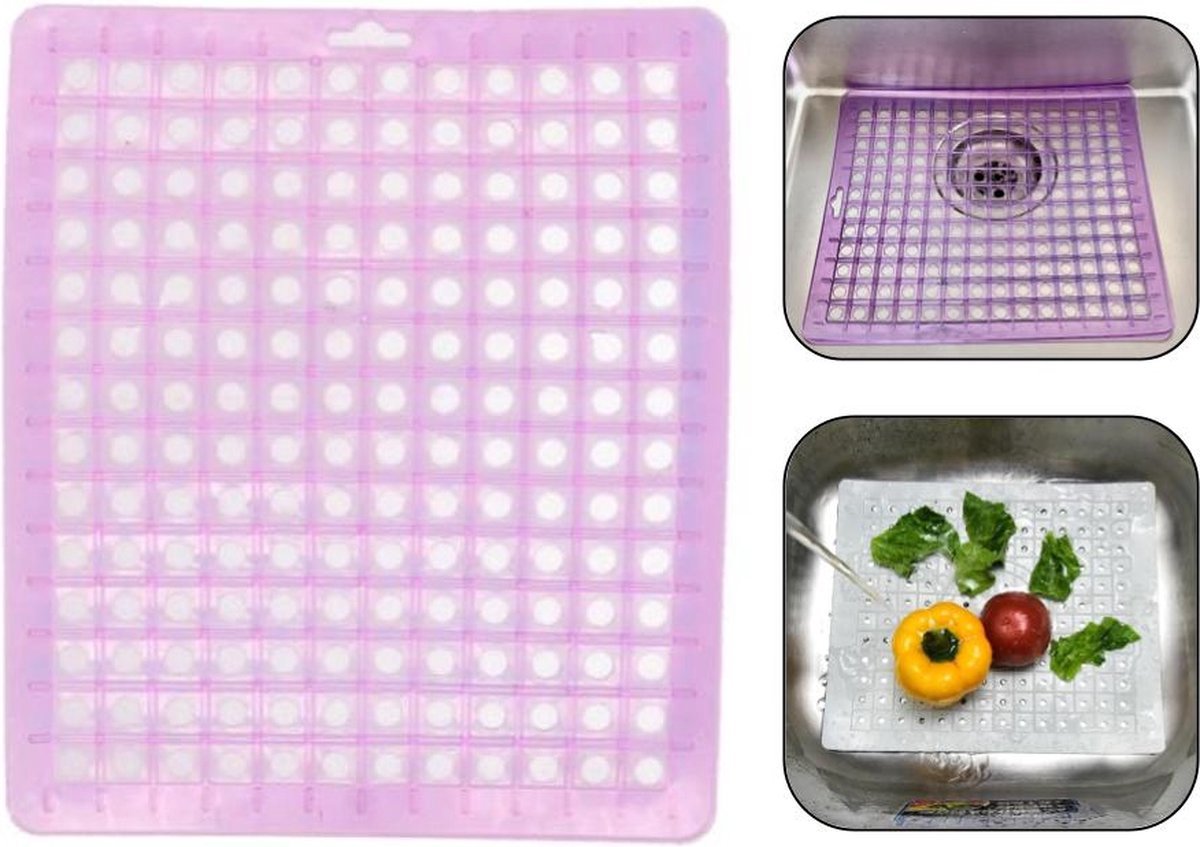 PD® - Gootsteenmat Rechthoekig / Vierkant - Spoelbakmat - Transparant - Roze - 25x29cm