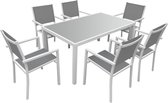 BERGAMO grijs textilene tuinset 6 zitplaatsen - wit aluminium