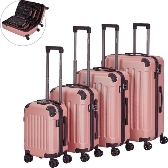 AREBOS Set de 4 valises de voyage Valises rigides Set de valises SML-XL  Rose Goud | bol