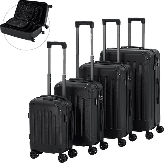 AREBOS Set de 4 valises de voyage Valises rigides Set valises SML-XL Zwart  | bol