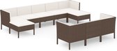 vidaXL - 10-delige - Loungeset - met - kussens - poly - rattan - bruin