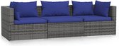 vidaXL - Tuinbank - 3-zits - met - kussens - poly - rattan - grijs