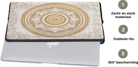 Housse ordinateur portable 15,6 pouces - Mandala - Fleurs - Or - Wit - Design - Housse ordinateur portable - Dimensions intérieures 39,5x29,5 cm