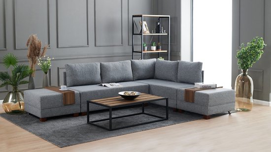 Comfortabel en stijlvol hoekbank-bed, grijs, 210x70x280cm