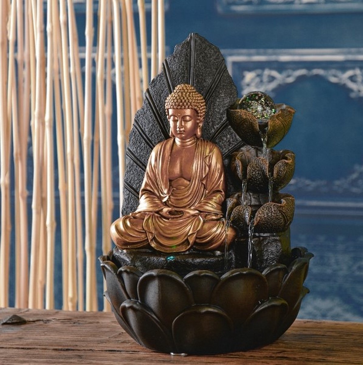 Kamerfontein Boeddha Hartha (40cm) | Binnenfontein | Waterornament | Incl. LED Verlichting | Feng Shui Webwinkel