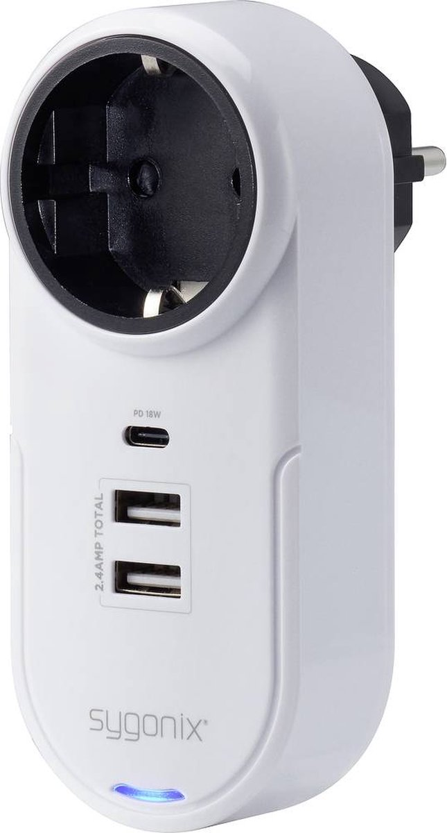 Sygonix TY1825 USB-oplader 18 W 2x USB-A, 1x USB-C, Randaarde stopcontact Wit Binnen