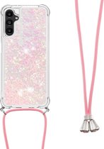 Coverup Liquid Glitter Back Cover met Koord - Geschikt voor Samsung Galaxy A14 Hoesje - Pink