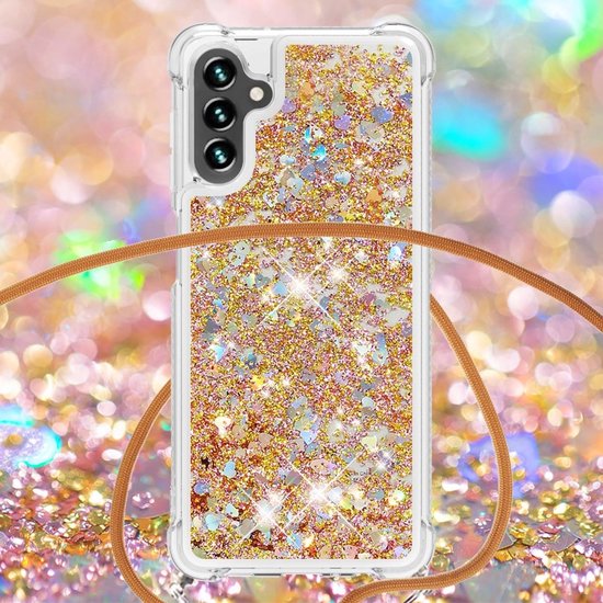 Coverup Liquid Glitter Back Cover avec Cordon - Coque Samsung Galaxy A54 - Or
