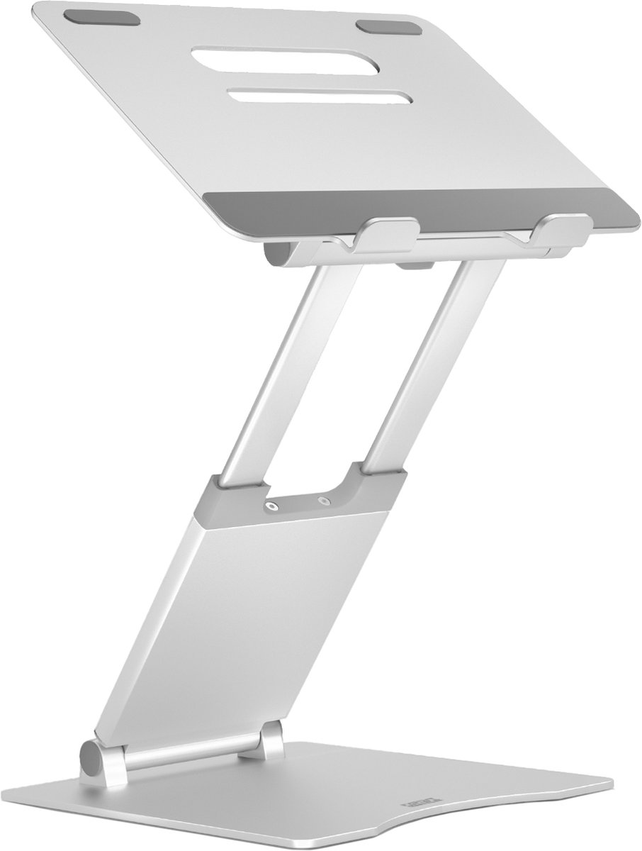 DESQ Aluminium laptopstandaard | Volledig verstelbaar | Laptop werkstation voor zitten en staan | Telescopisch | Hoogte 30-450 mm | Voor alle 10-17 inch laptops