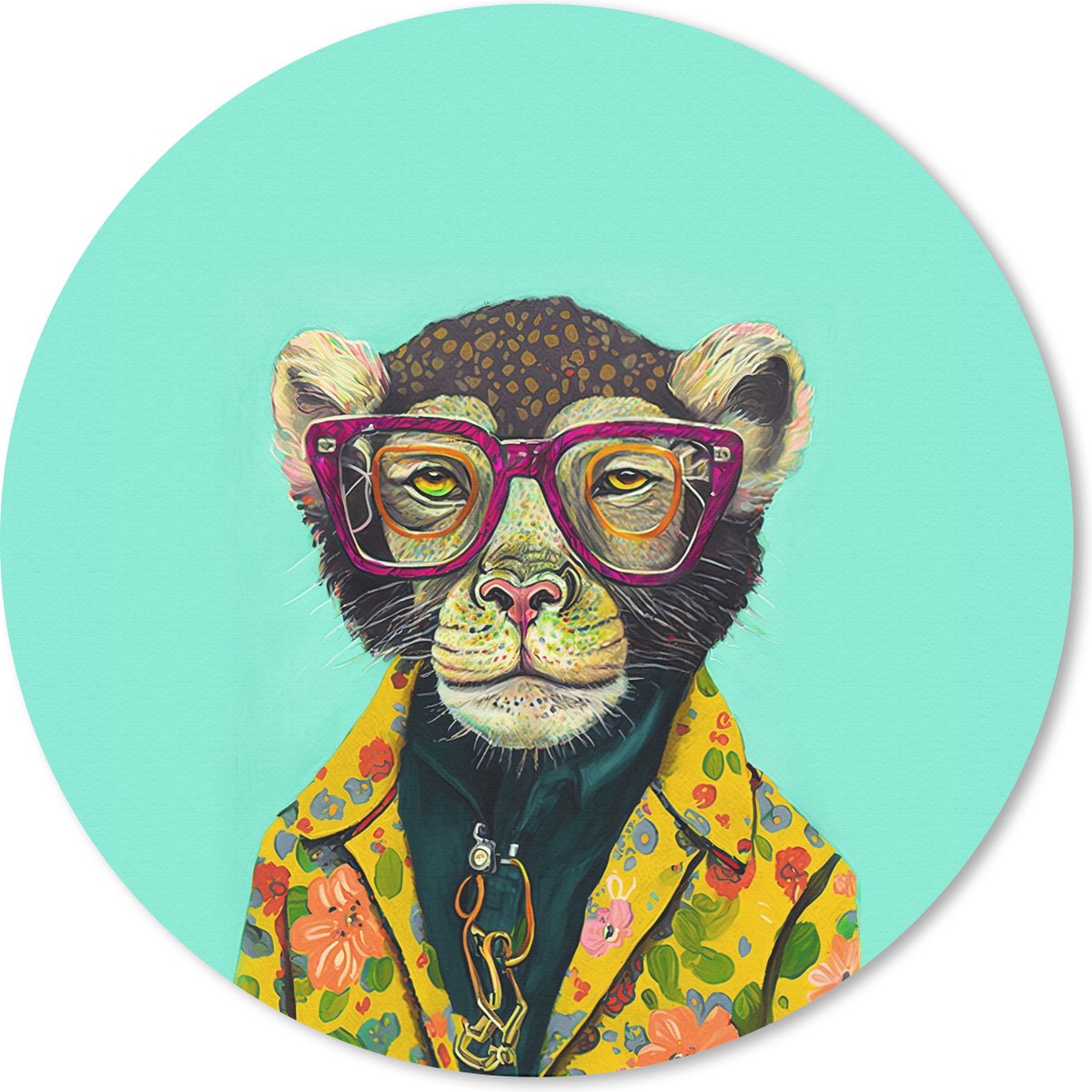Muismat rond 20x20 cm - Mousepad Design - Roze - Bril - Aap - Dieren - Ronde muismatten