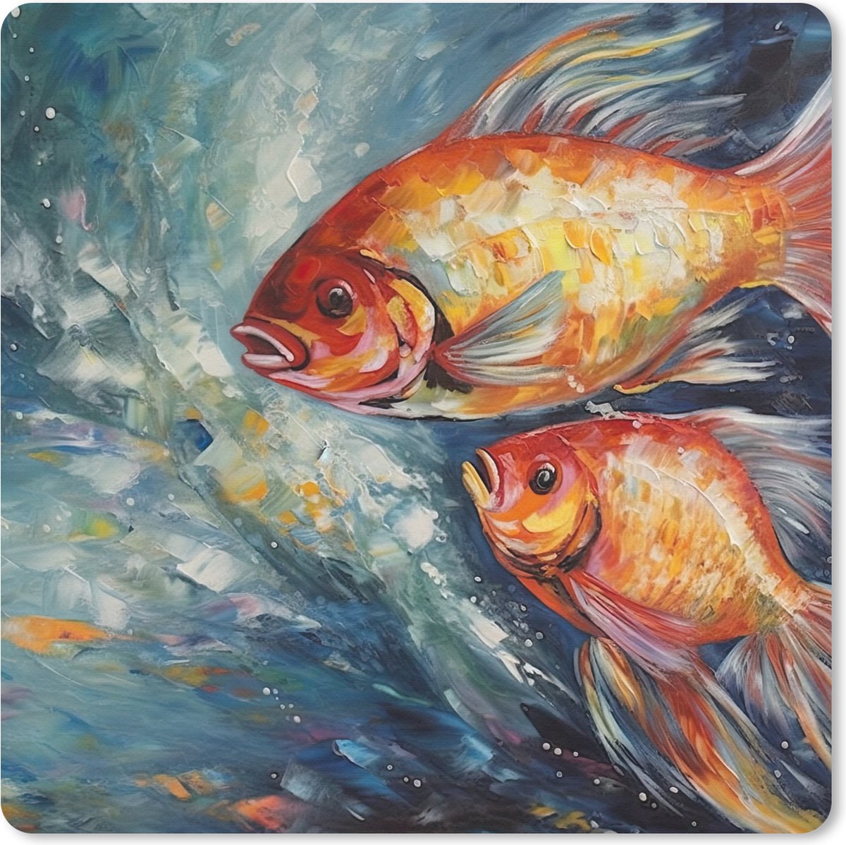 Muismat 20x20 cm - Mousepad Vissen - Water - Dieren - Kunst - Olieverf - Muismatten