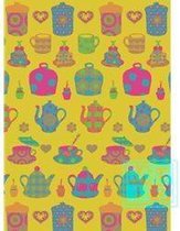 Bedrukt kraftpapier: Teacups Fluor, K401104-10- Breedte 40 cm - m lang - Breedte 40  cm - 16.401104-10-40cm