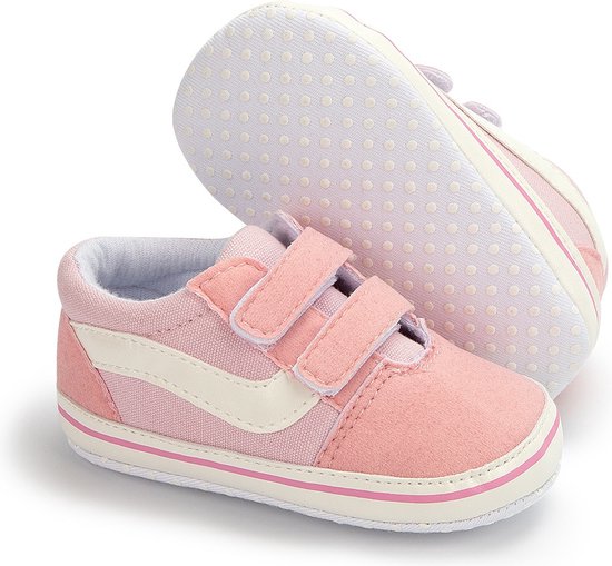 Baby schoentjes - babysneakers van Completebabyuitzet - klittenband met veter - Schoenmaat 20-21 - 12-18 maanden - (13cm) - Donkerroze - Completebabyuitzet