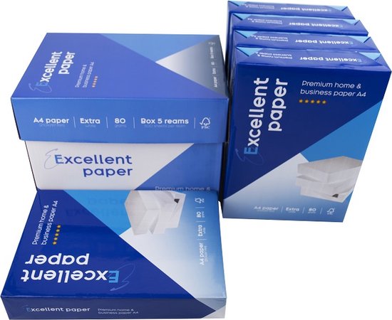 Excellent Papier A4 - 80 grammes - 1 boîte 5 paquets de 500 feuilles