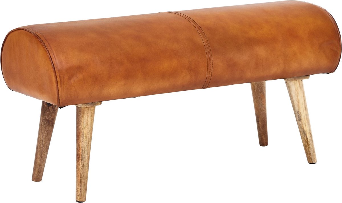 Bench - Echt leer - Gestoffeerde 2-zits halbank - Springbok Bruin - Kleine leren bedbank - Massief hout - 100x53x40cm