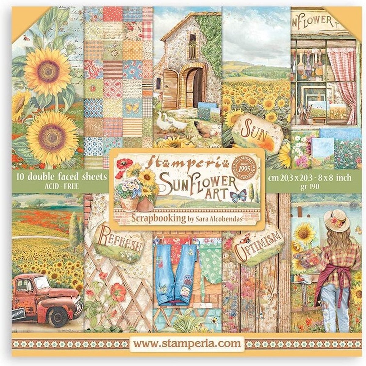 Stamperia - Sunflower Art 8x8 Inch Paper Pack (SBBS83)