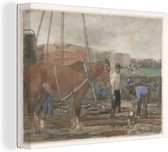 Canvas Schilderij Bouwterrein Oud-West te Amsterdam - Schilderij van George Hendrik Breitner - 120x90 cm - Wanddecoratie