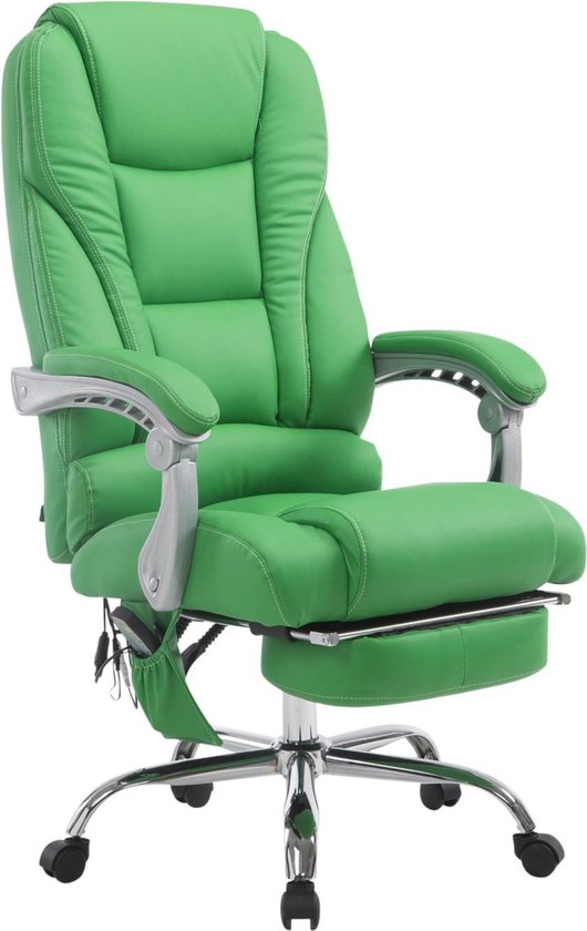 Chaise de bureau Otta - Fonction massage - Vert - Cuir artificiel - Chaise de bureau ergonomique - Sur roulettes - Pour adultes - Réglable en hauteur