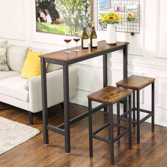 Table de bar deluxe - Rectangulaire - Industriel - Table de bar pour l'intérieur et l'extérieur - Métal et bois - 120x40x100cm