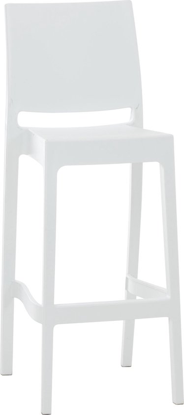 Tabouret de bar Ginny - Wit - Fonctionnel - Base 4 pieds - Design minimaliste - Dossier - Repose-pieds - Assise en plastique