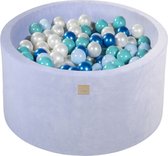 Ballenbak VELVET Baby Blauw - 90x40 incl. 300 bollen - Parelblauw, Babyblauw, Parelwit, Turkoois