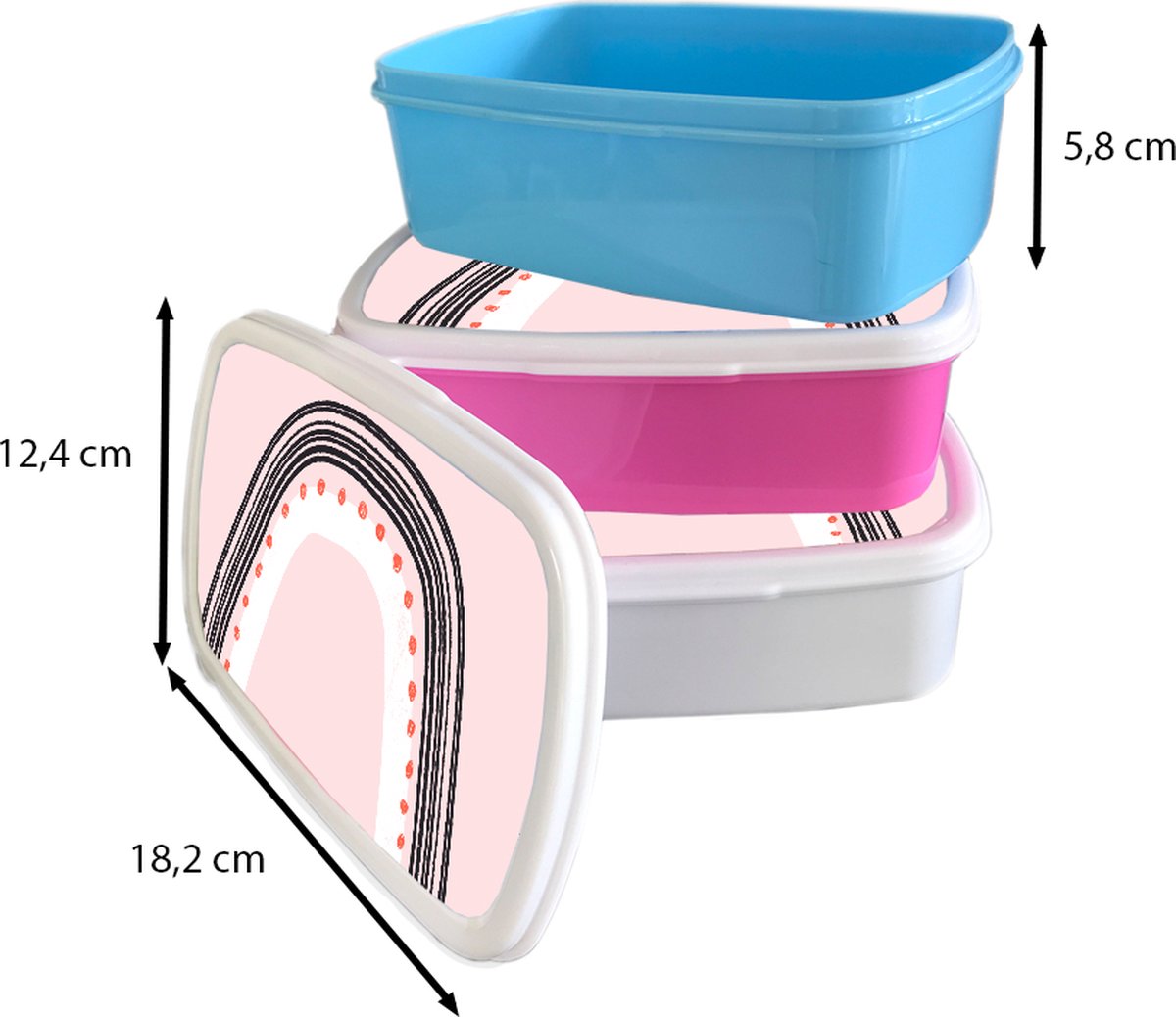 Broodtrommel Wit - Lunchbox - Brooddoos - Regenboog - Minimalisme - Roze - 18x12x6 cm - Volwassenen