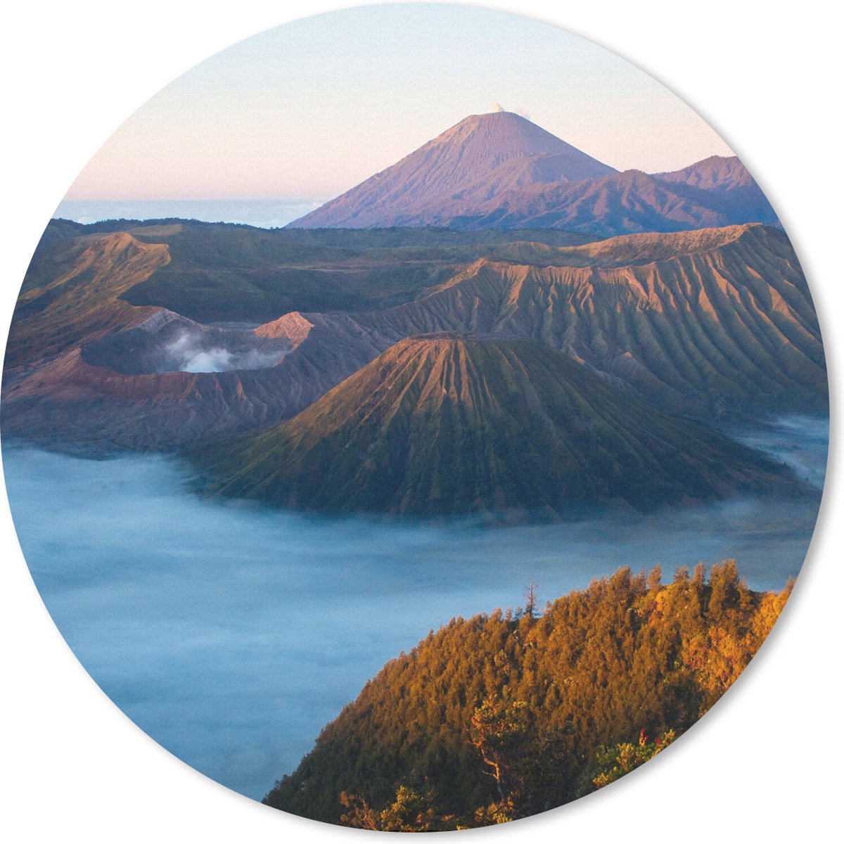 Muismat rond 20x20 cm - Mousepad Vulkaan - Natuur - Mist - Ronde muismatten