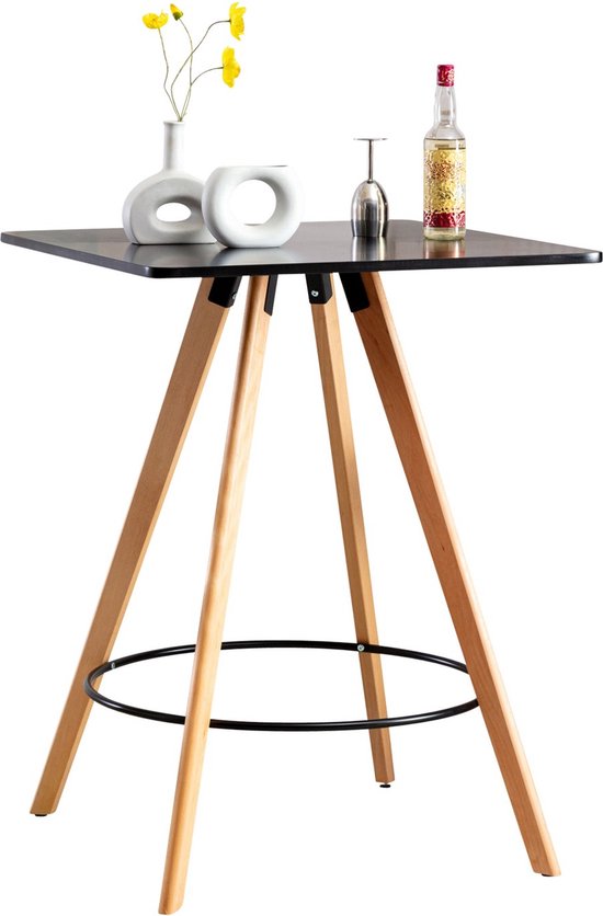 Table de bar moderne - Carrée - Table de bar pour intérieur et extérieur - Bois - Table de fête - Zwart - 80x80x105cm